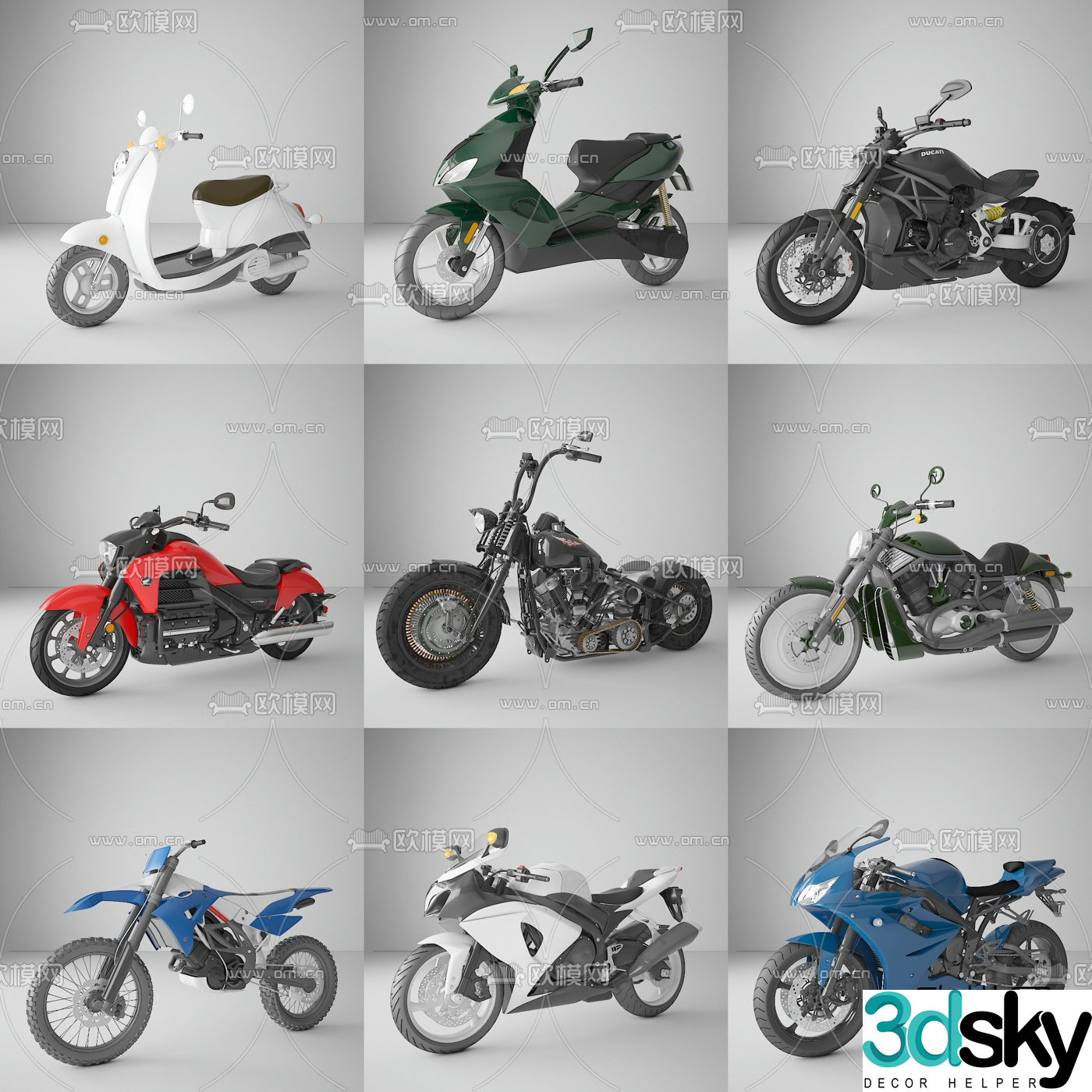 Modern motorcycle battery scooter 3d model