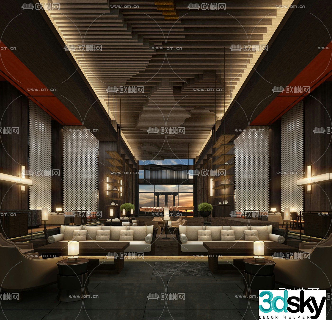 New Chinese style hotel lobby 3d model