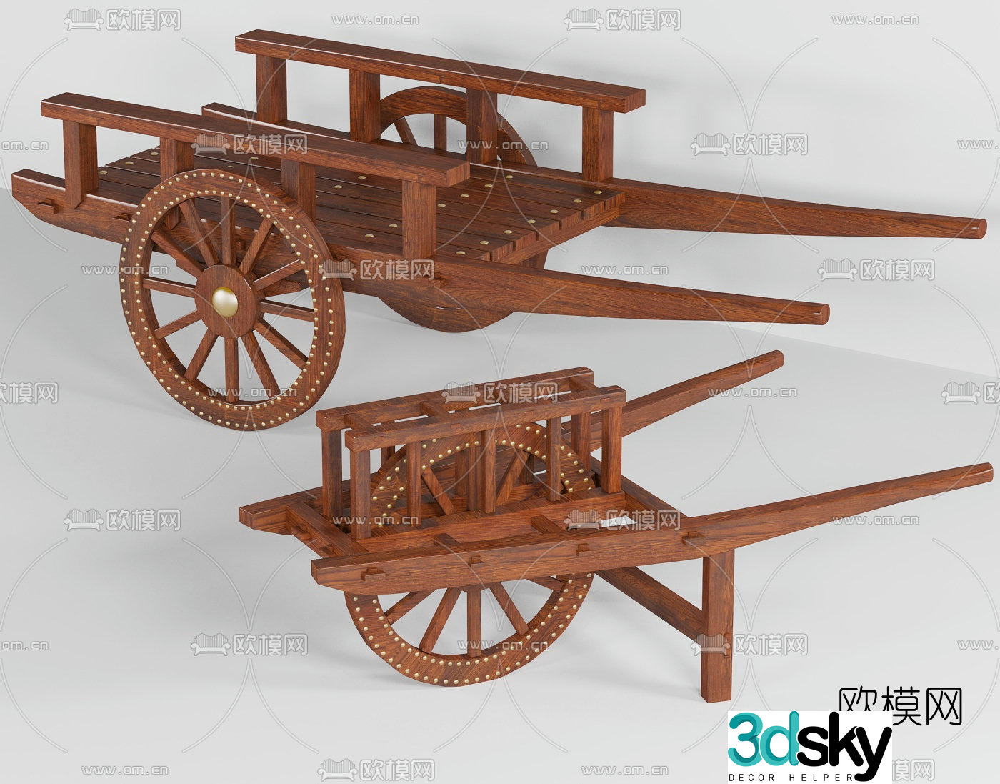 Chinese solid wood trolley 3d model