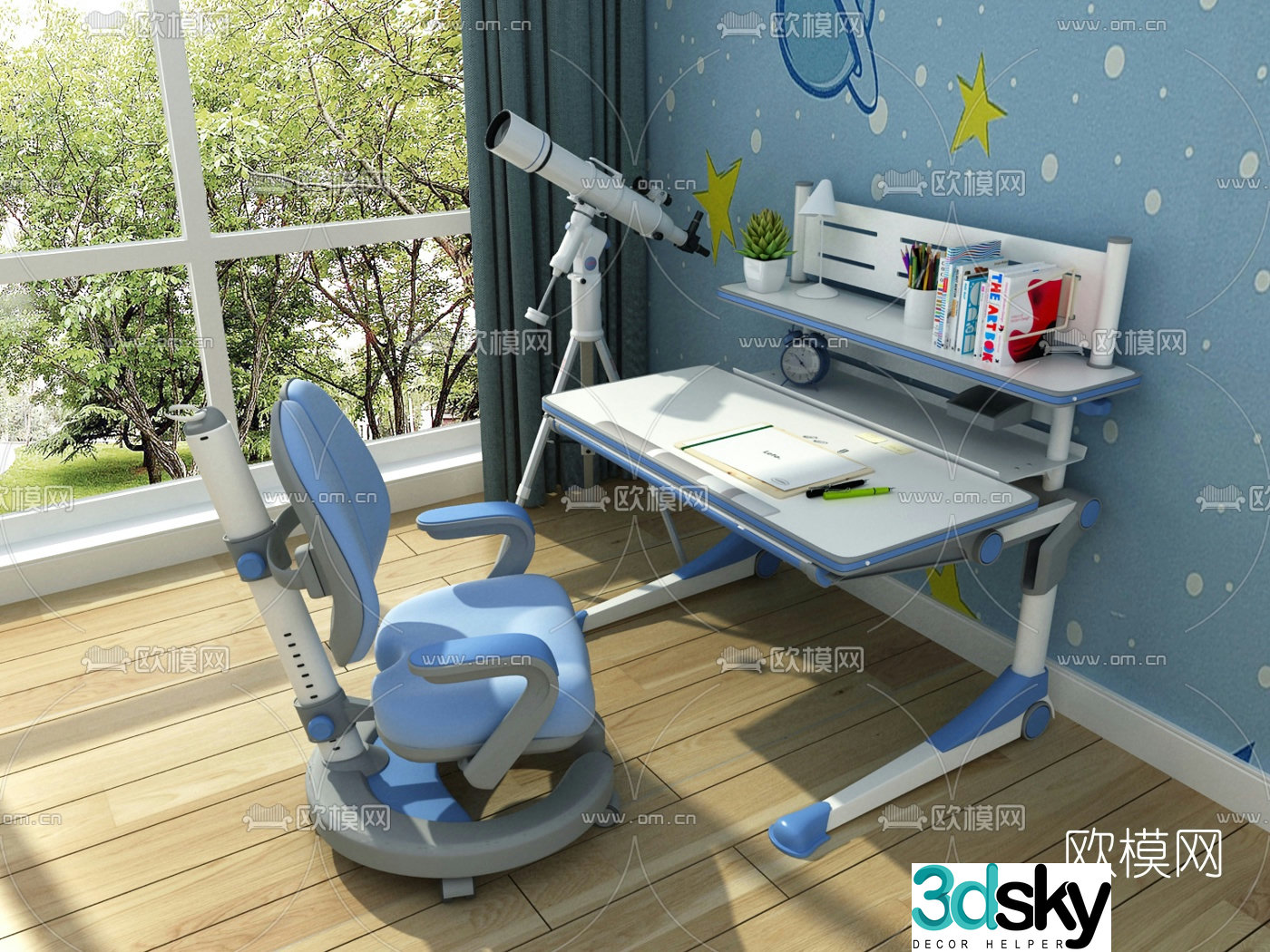 Nordic children’s desk and chair 3d model