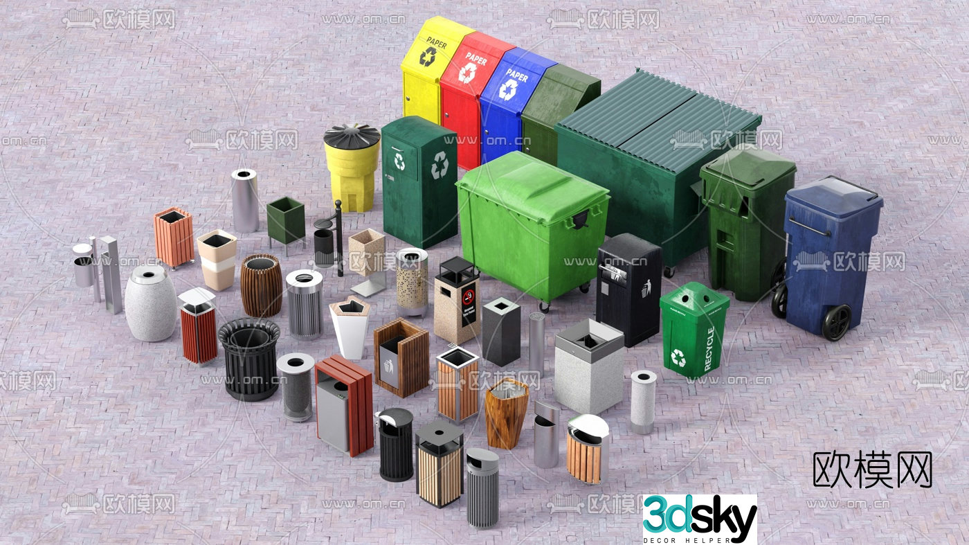 Modern public trash can 3d model