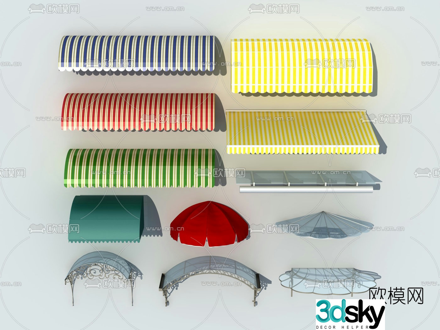 Modern retractable awning combination 3d model