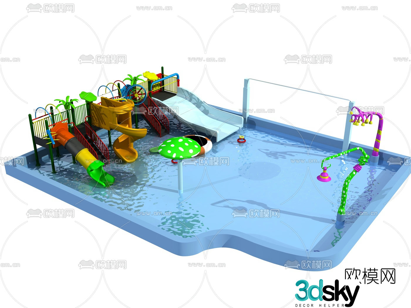 Modern children's water park slide 3d model