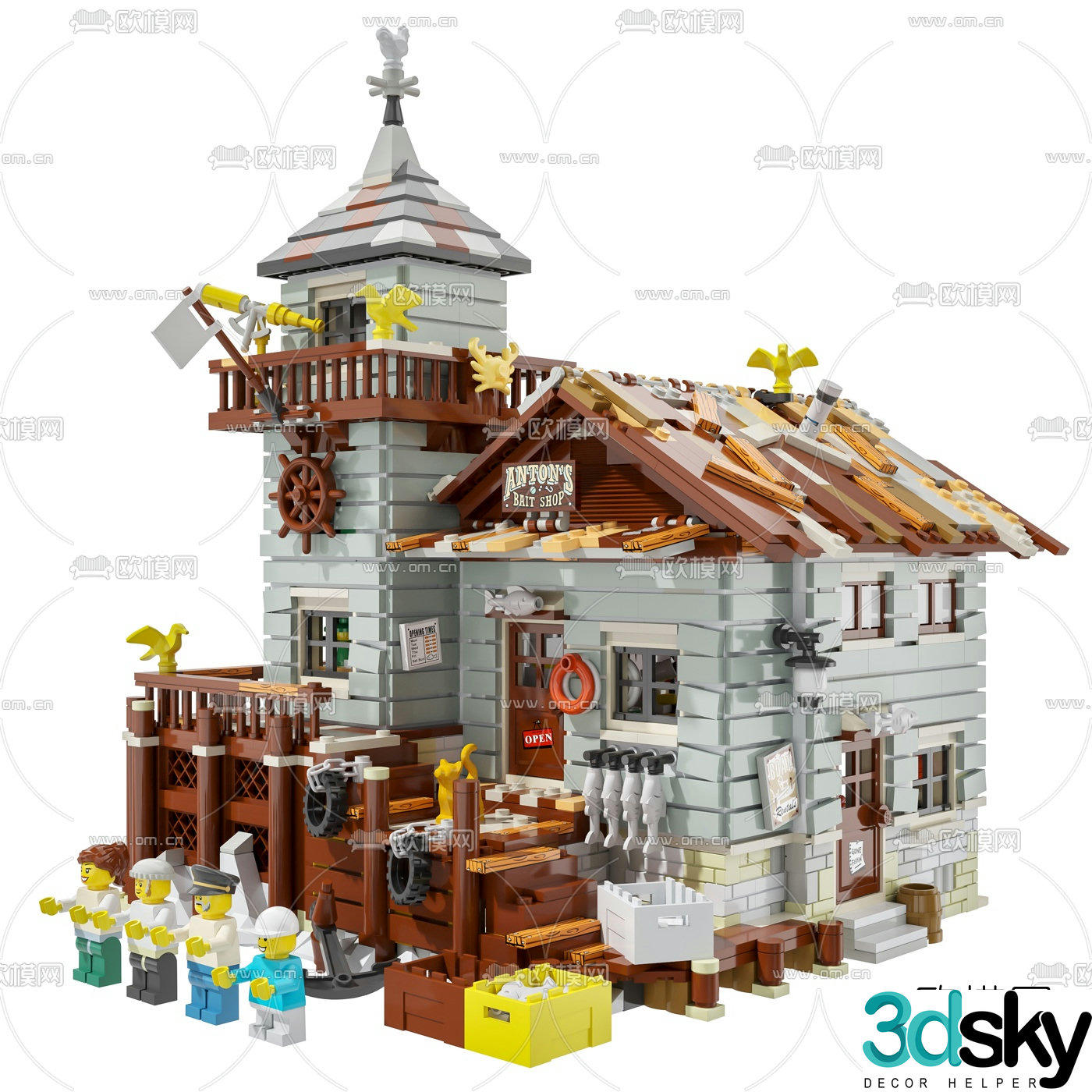 Modern lego fisherman’s hut building block toy 3d model