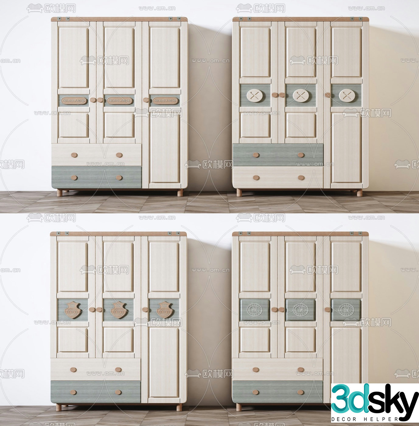 Nordic solid wood children’s wardrobe 3d model