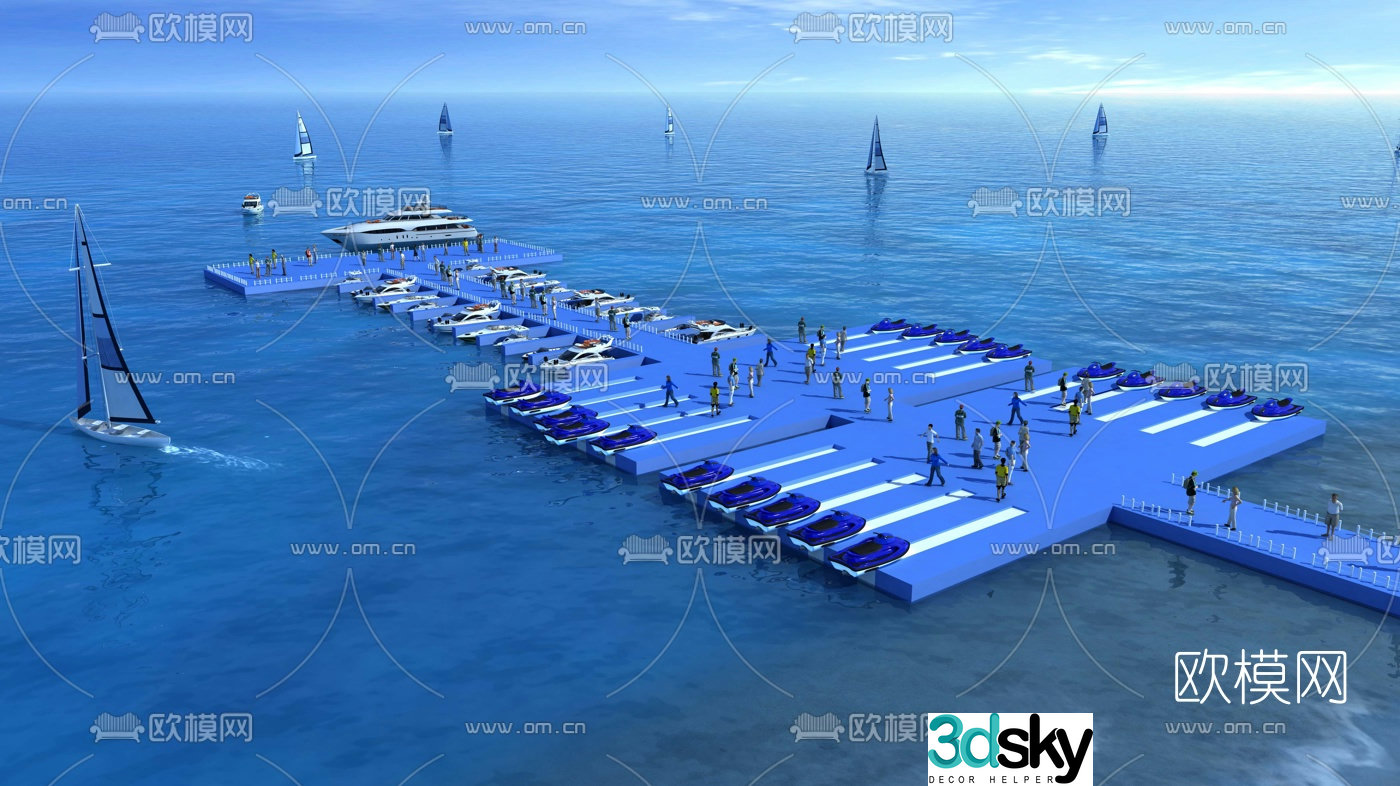 Modern offshore floating platform temporary dock 3d model