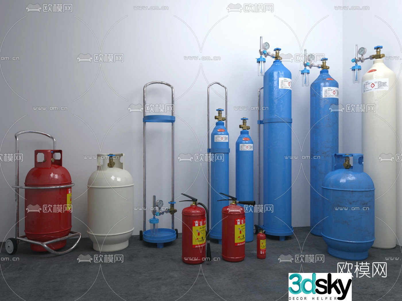 Industrial style gas tank fire extinguisher 3d model