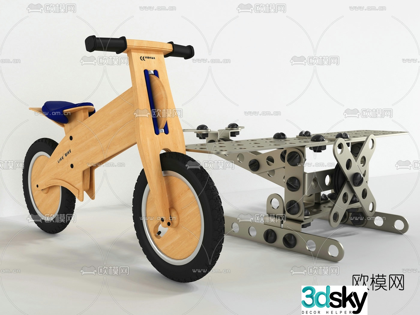 Modern solid wood bicycle 3d model