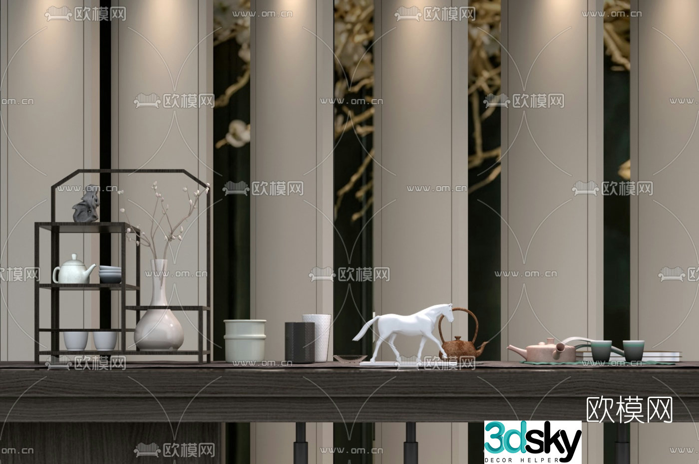 Spring Mountain Autumn Water Design New Chinese Tea Set Ornaments 3D Model