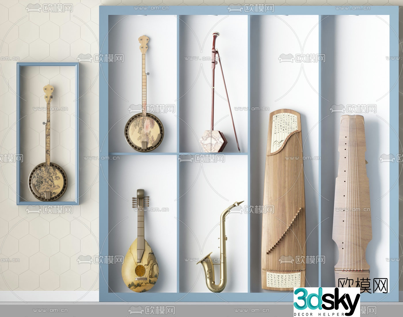 Chinese traditional musical instrument combination 3d model