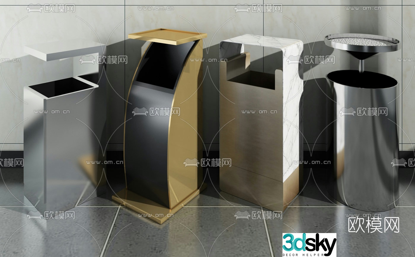 Modern public trash can cigarette butt barrel 3D model