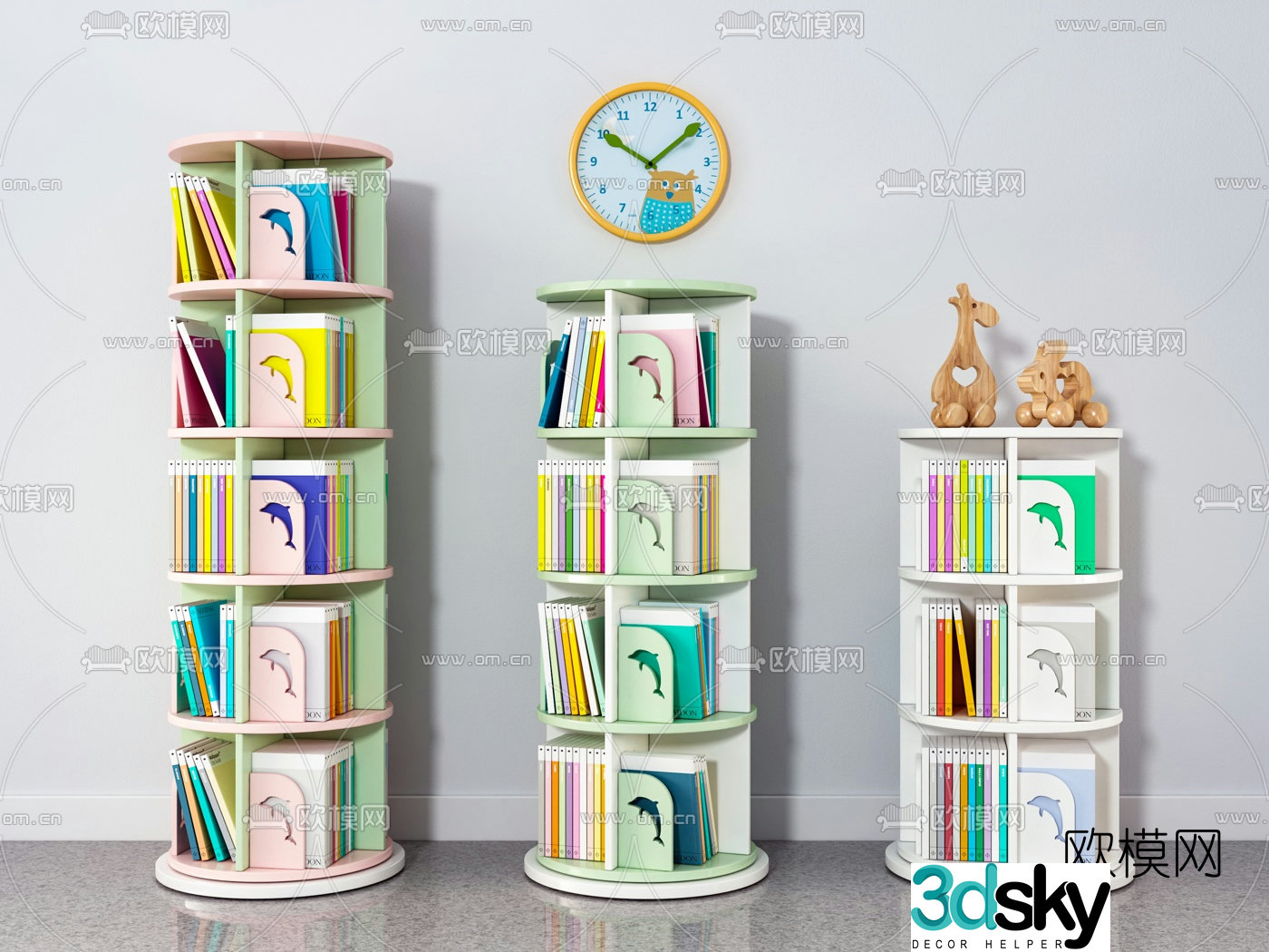 Modern children’s bookshelf 3d modeling