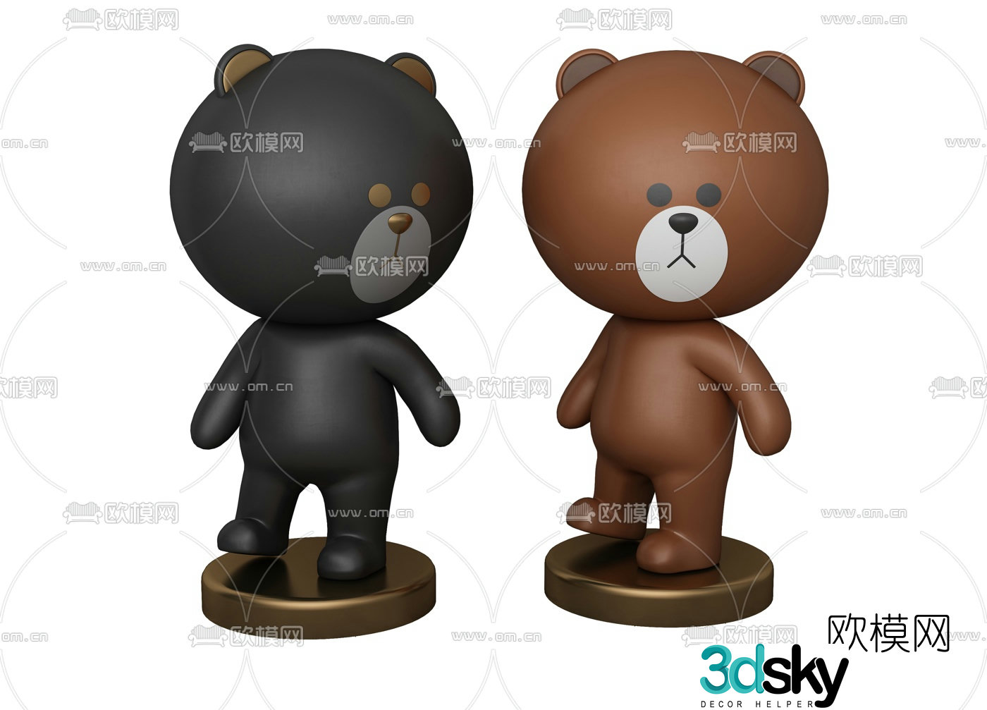Modern brown bear cartoon doll toy 3d model