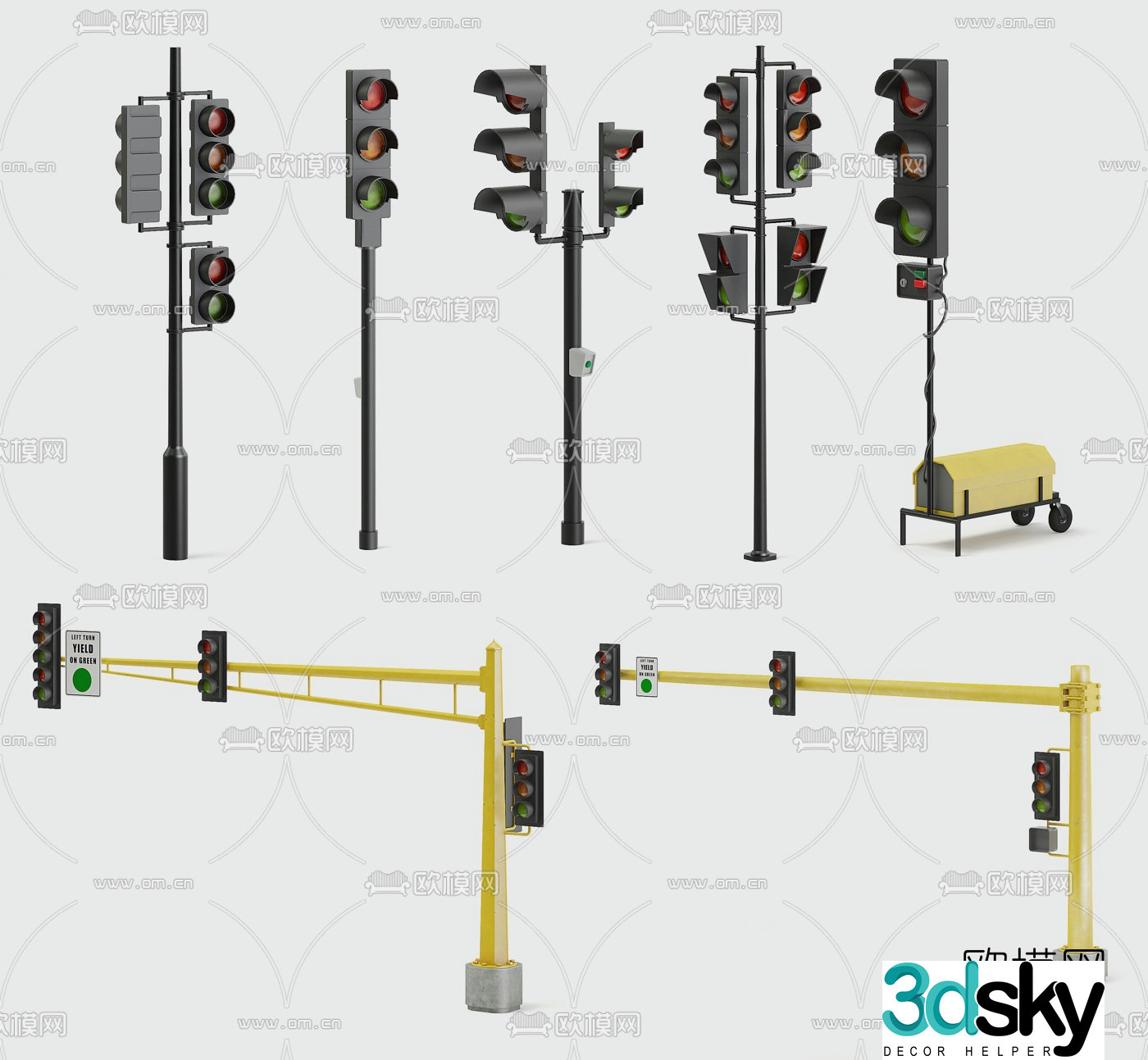 Modern traffic signal traffic light 3D model