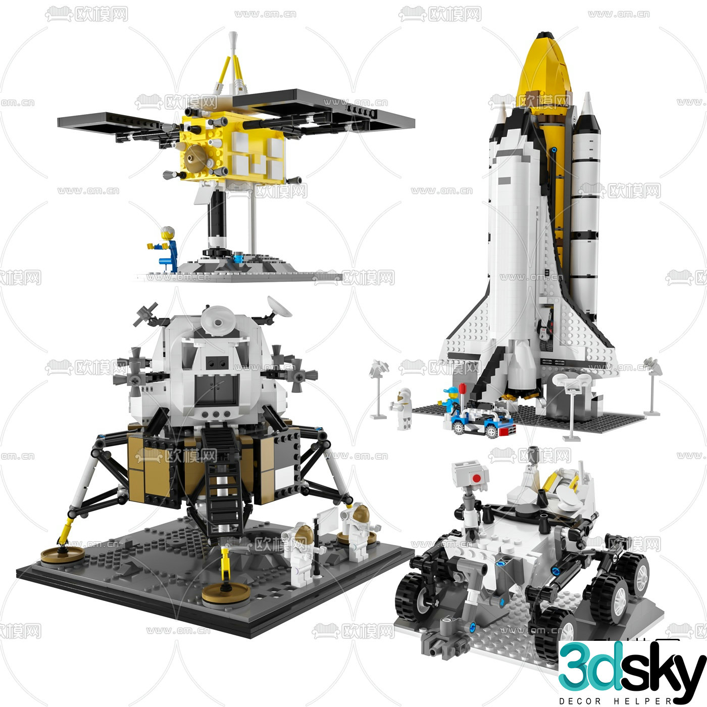 Modern lego space rocket toy 3d model