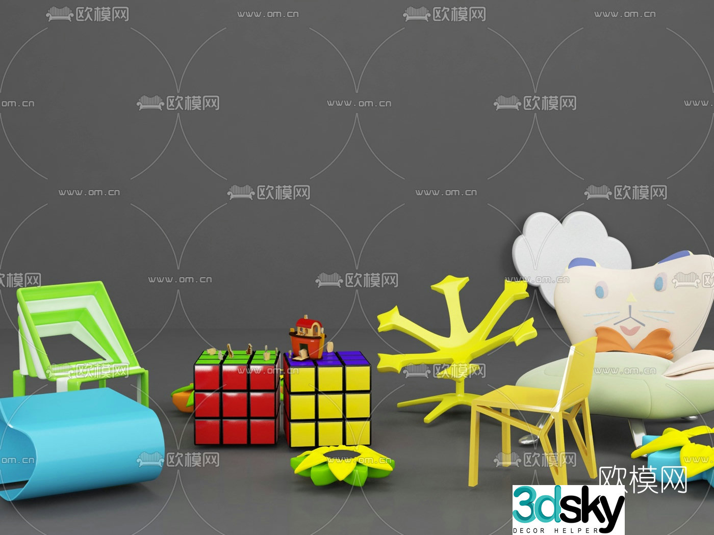 Modern children’s chair stool rubik’s cube 3d model
