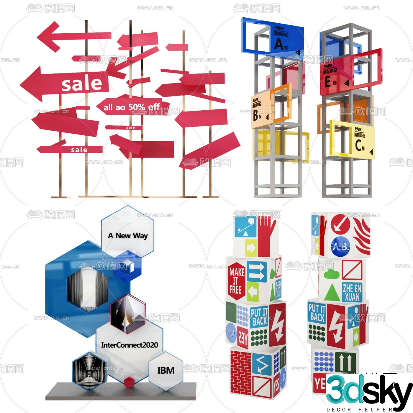 Modern shopping mall guide sign 3d model
