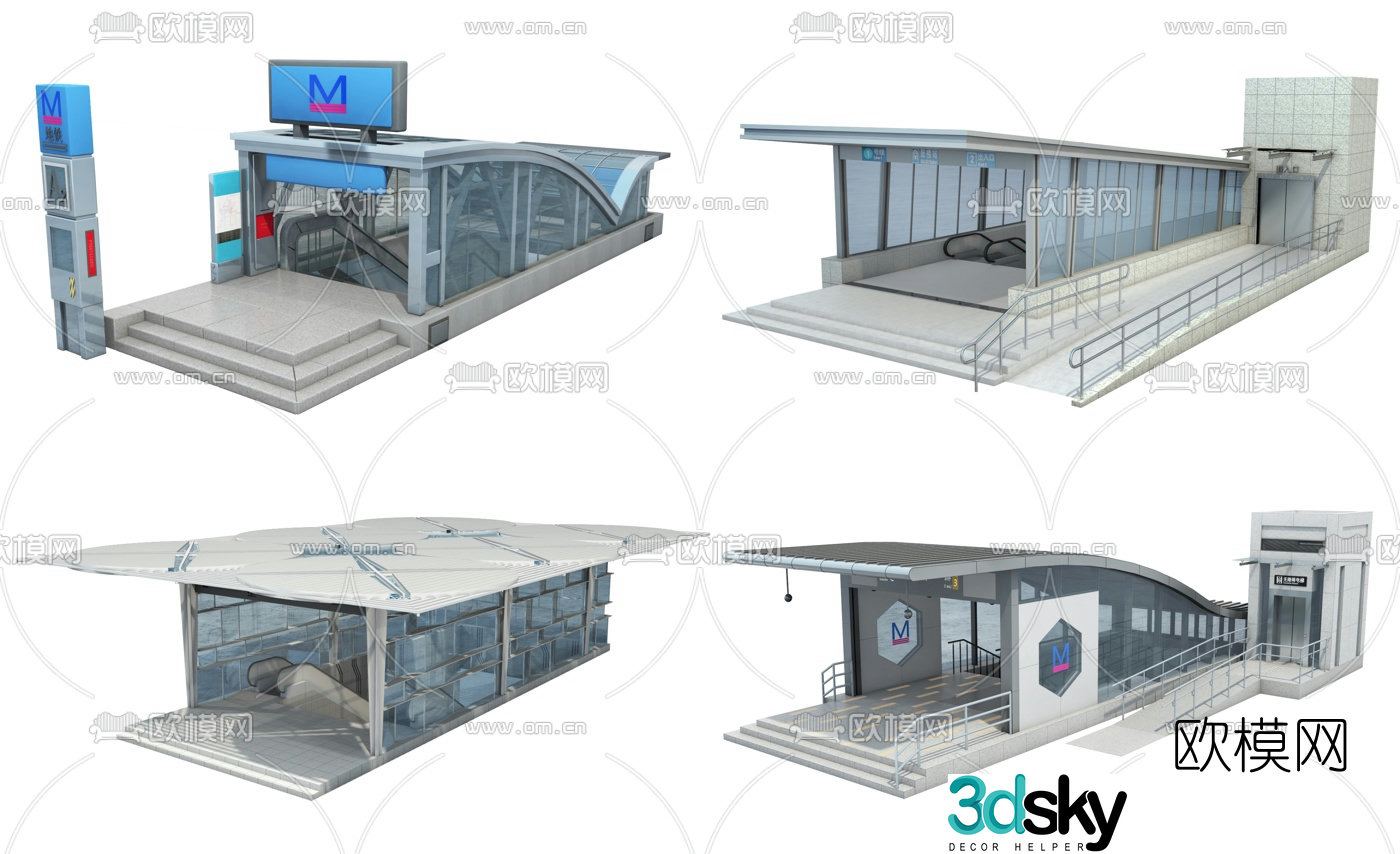 Modern subway entrance and exit 3d model