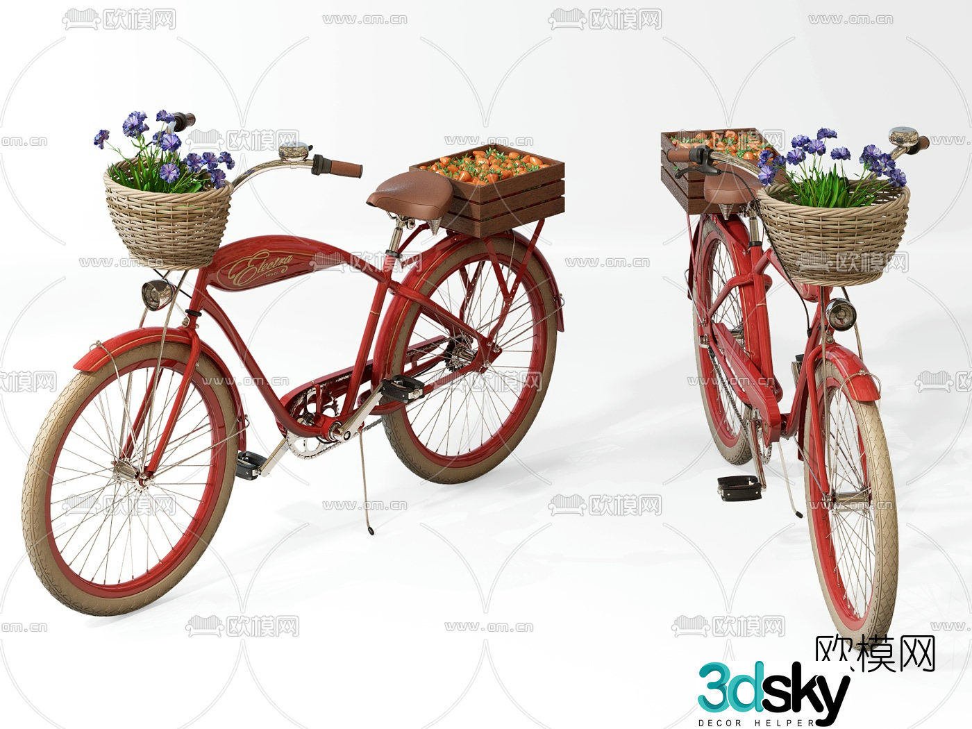 Modern red retro bicycle 3d model