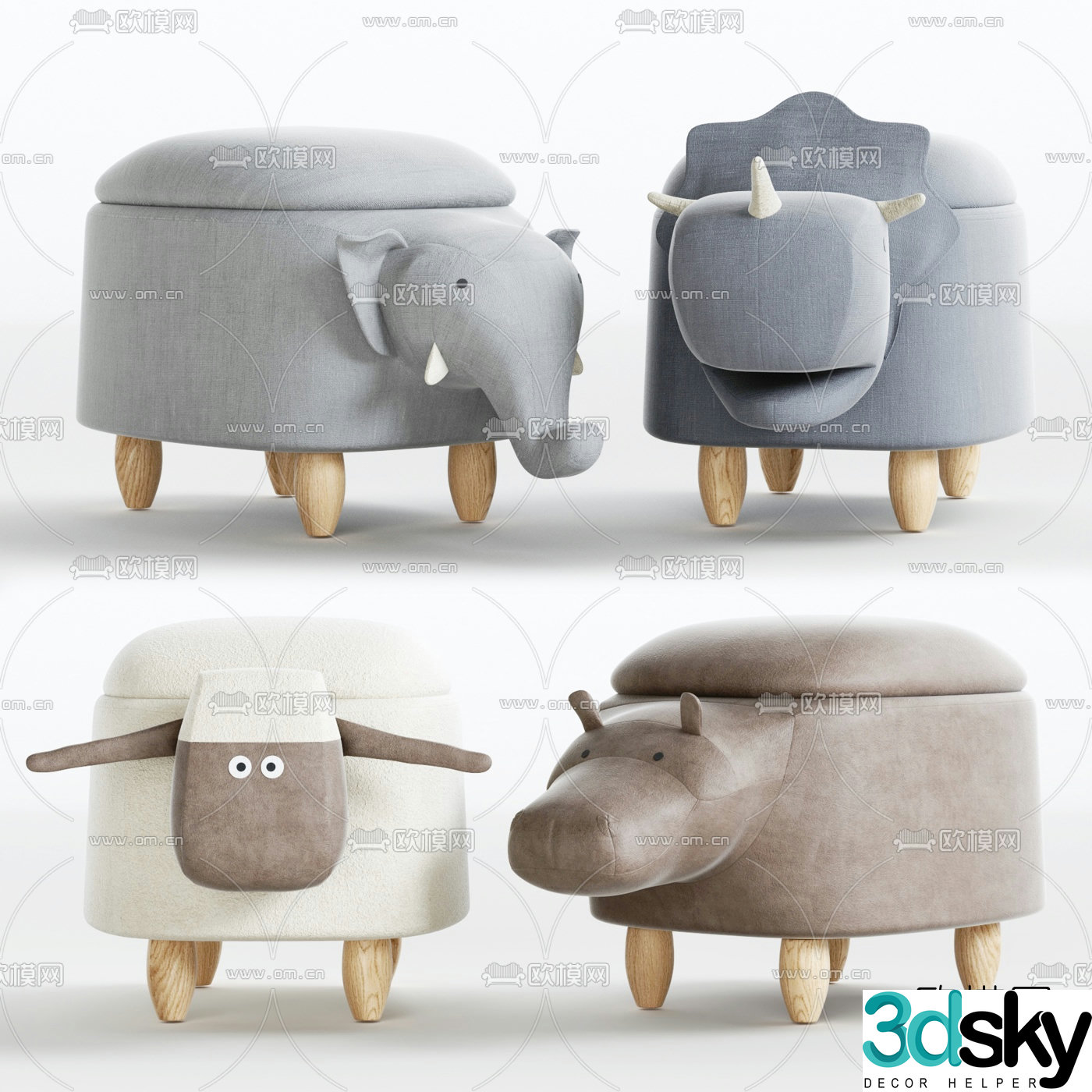 Nordic children’s animal seat 3d model