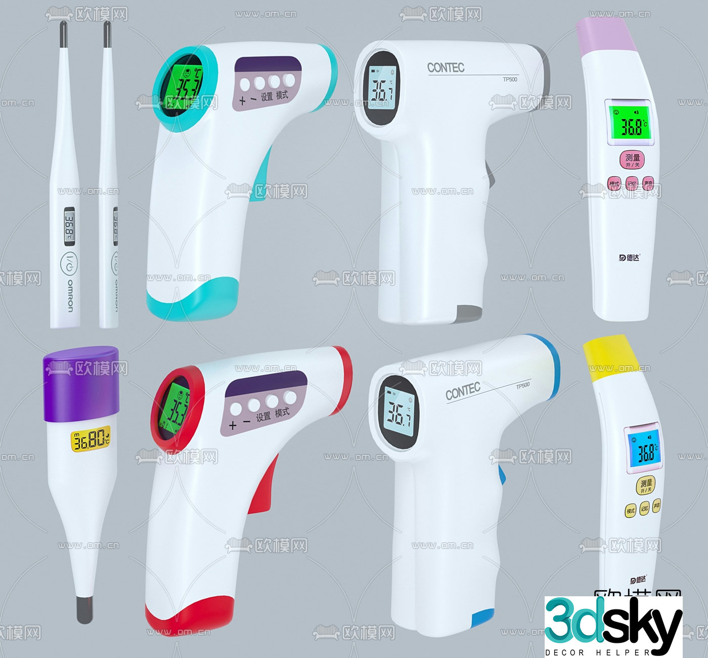 Modern human body thermometer forehead temperature gun 3d model