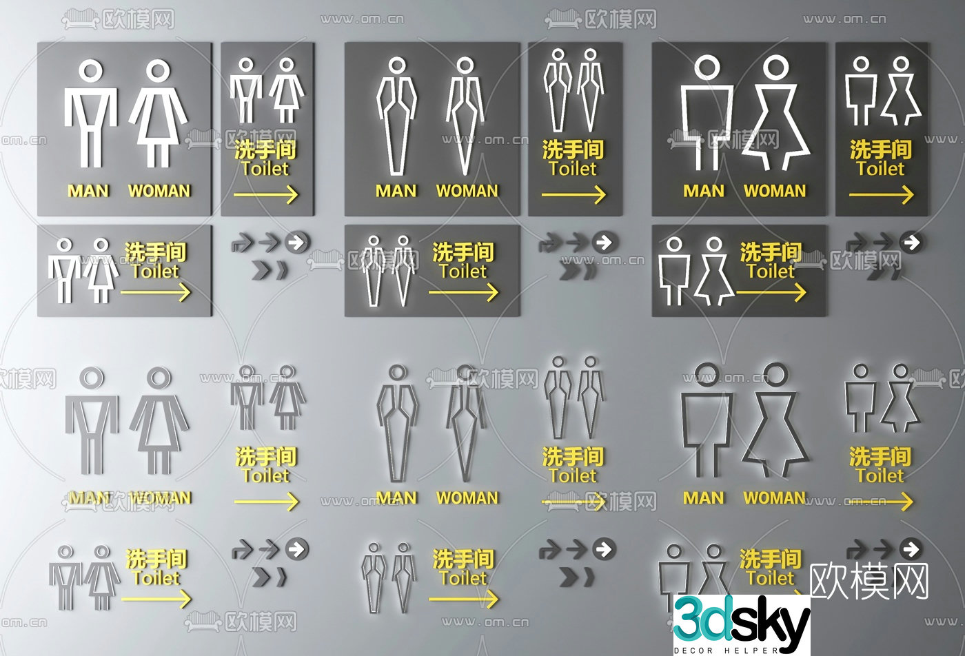 Modern bathroom gender sign 3d model