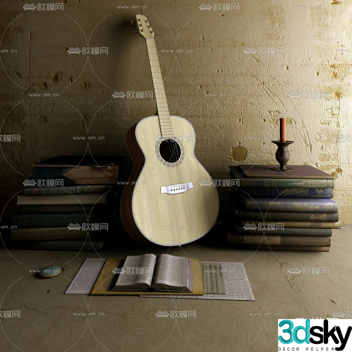 Modern musical instrument guitar 3d model