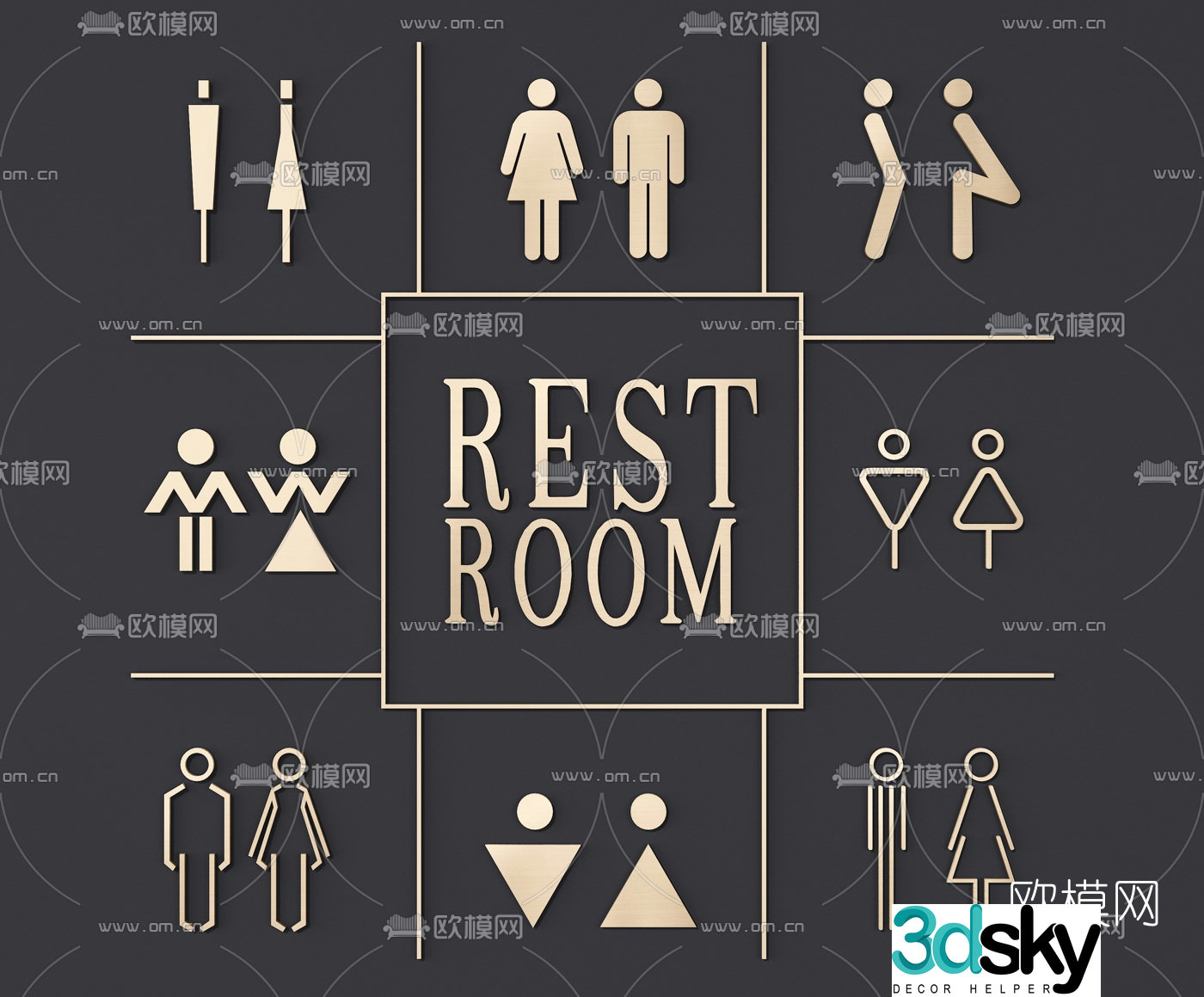 Modern guide sign bathroom sign 3d model