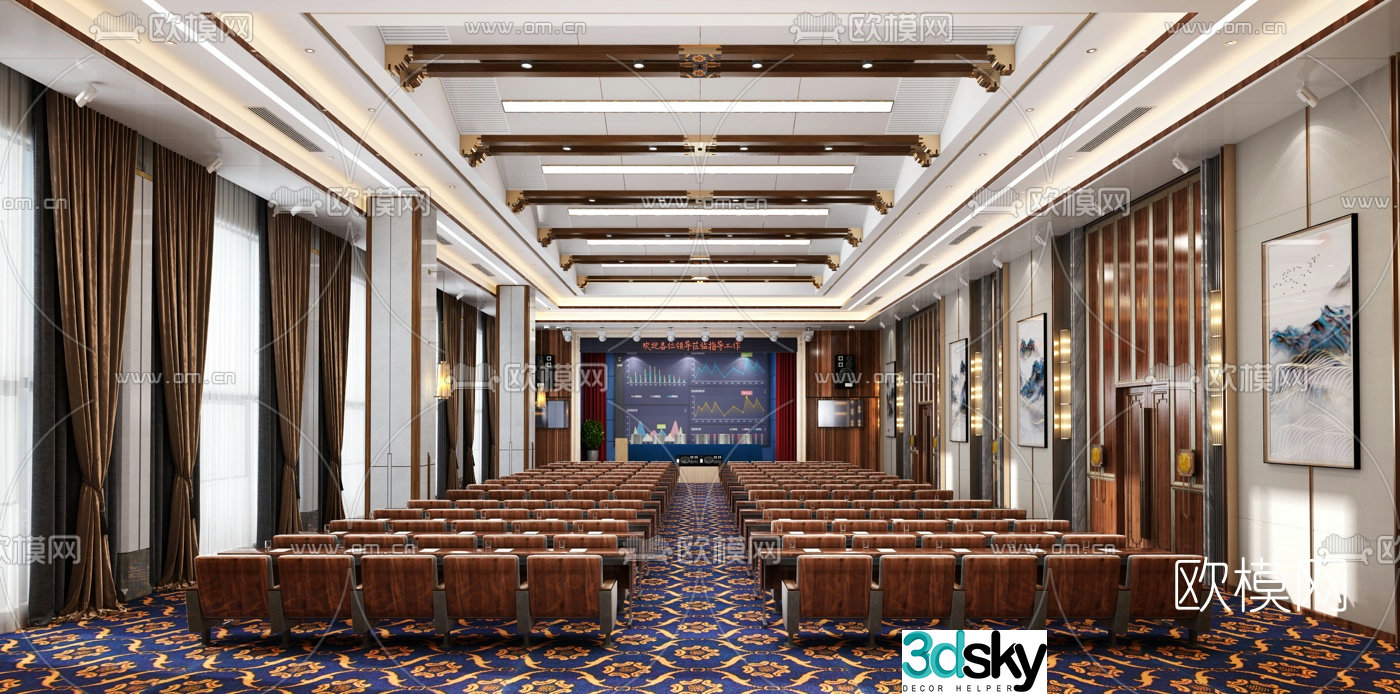 New Chinese style light luxury hotel conference room 3D model
