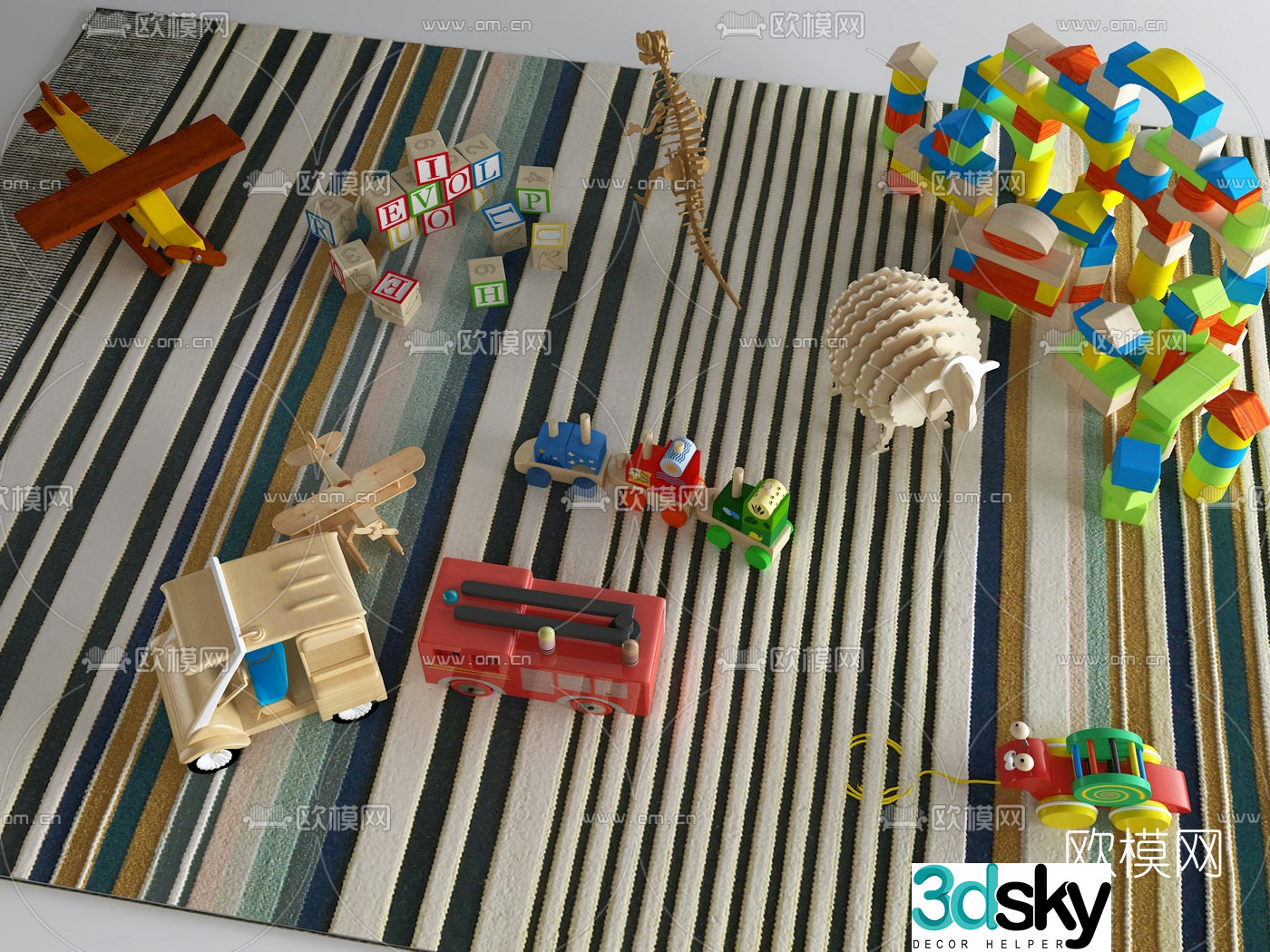 Nordic building blocks airplane car children’s toy 3d model