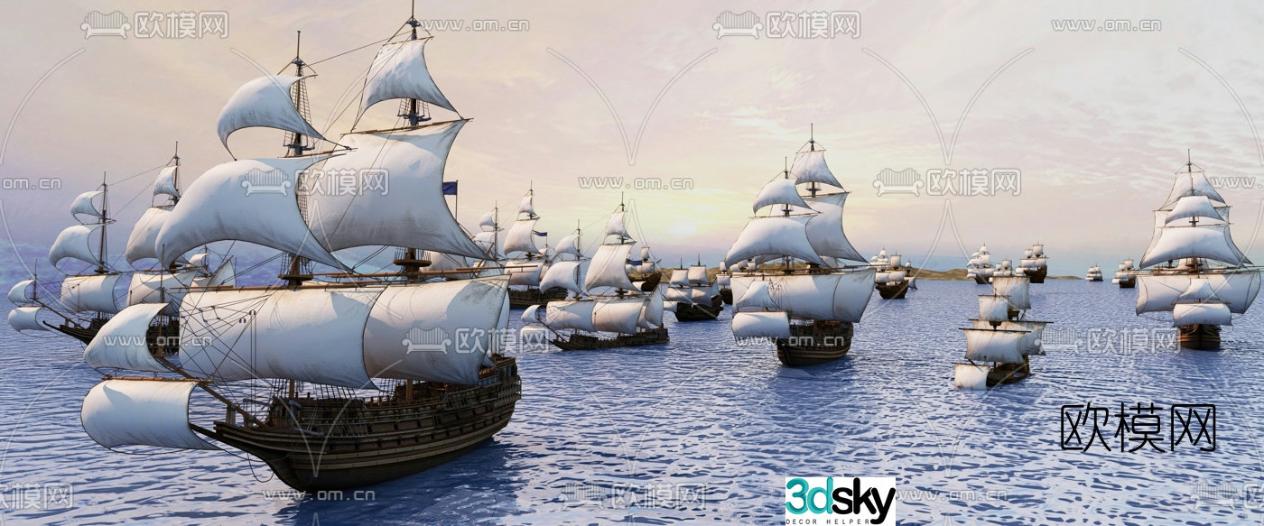 European retro sailing ship 3D model