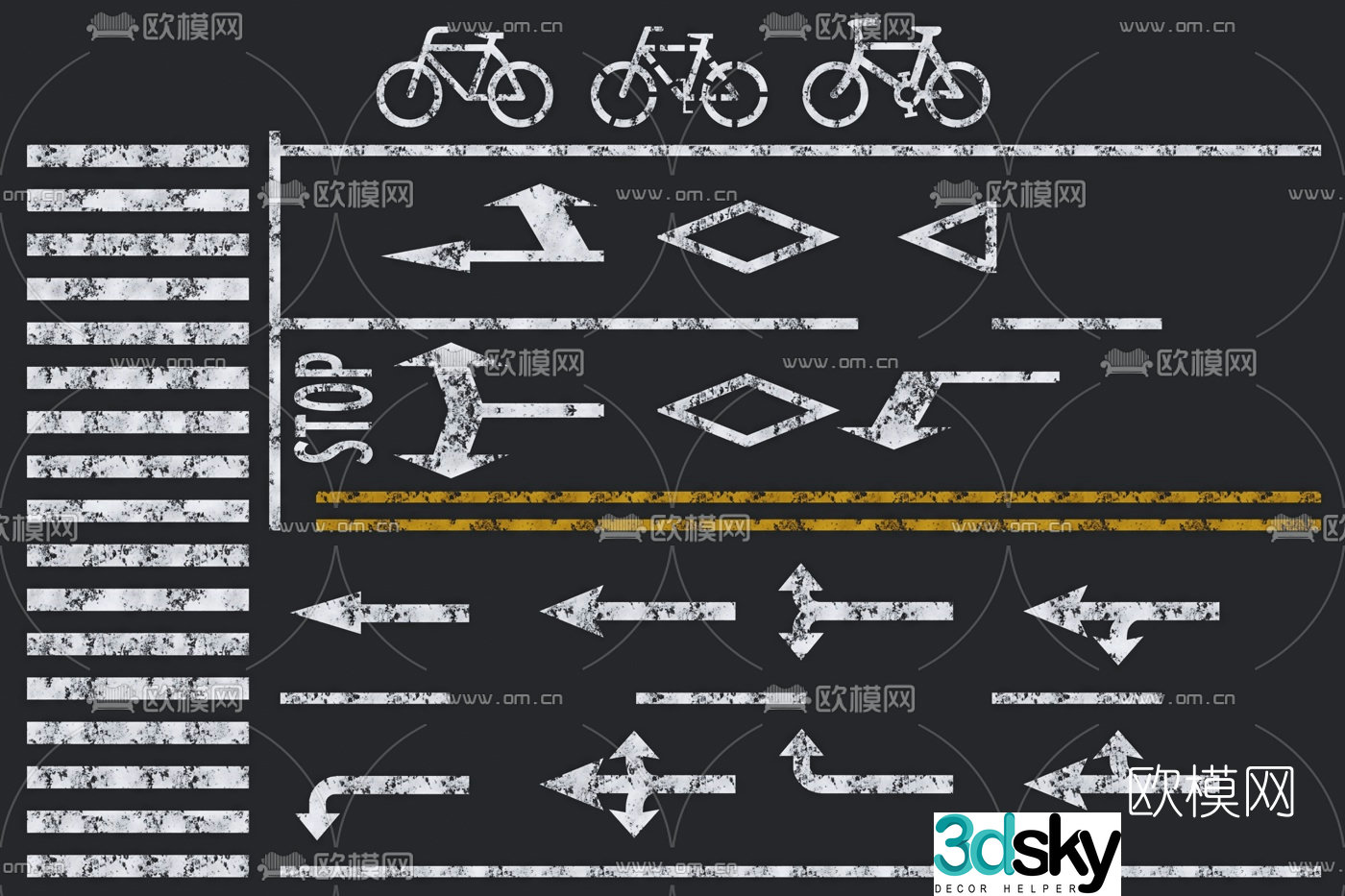 Modern road markings zebra crossing 3d model