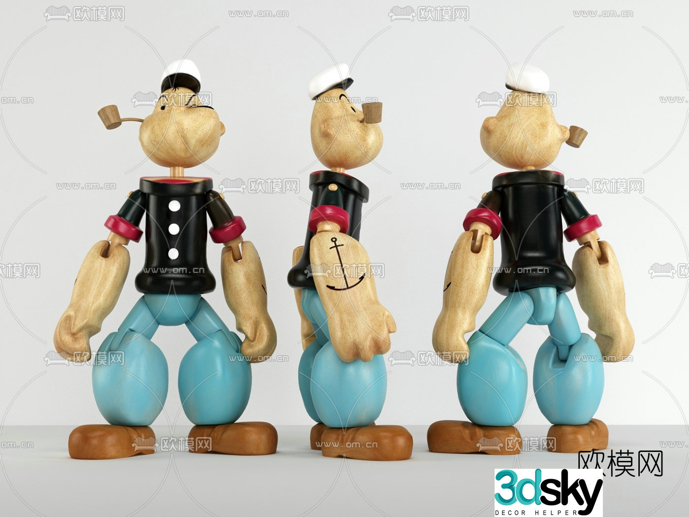 Modern character Popeye cartoon 3d model