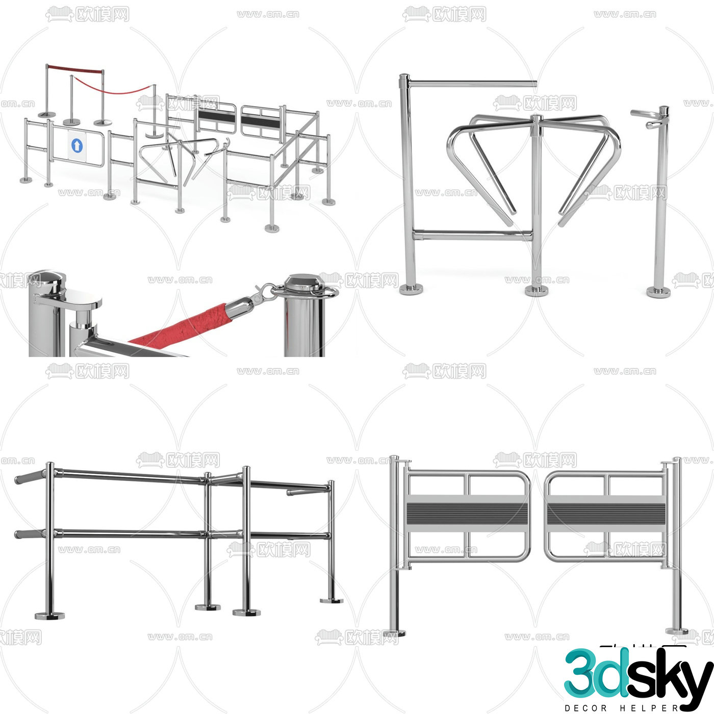 Modern public flow limiting guardrail 3d model