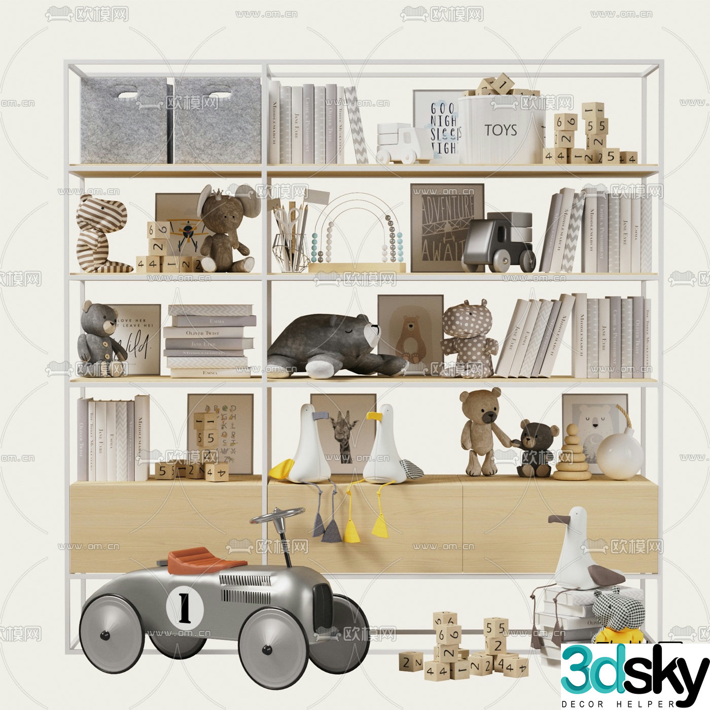 Modern children’s room bookcase 3d model