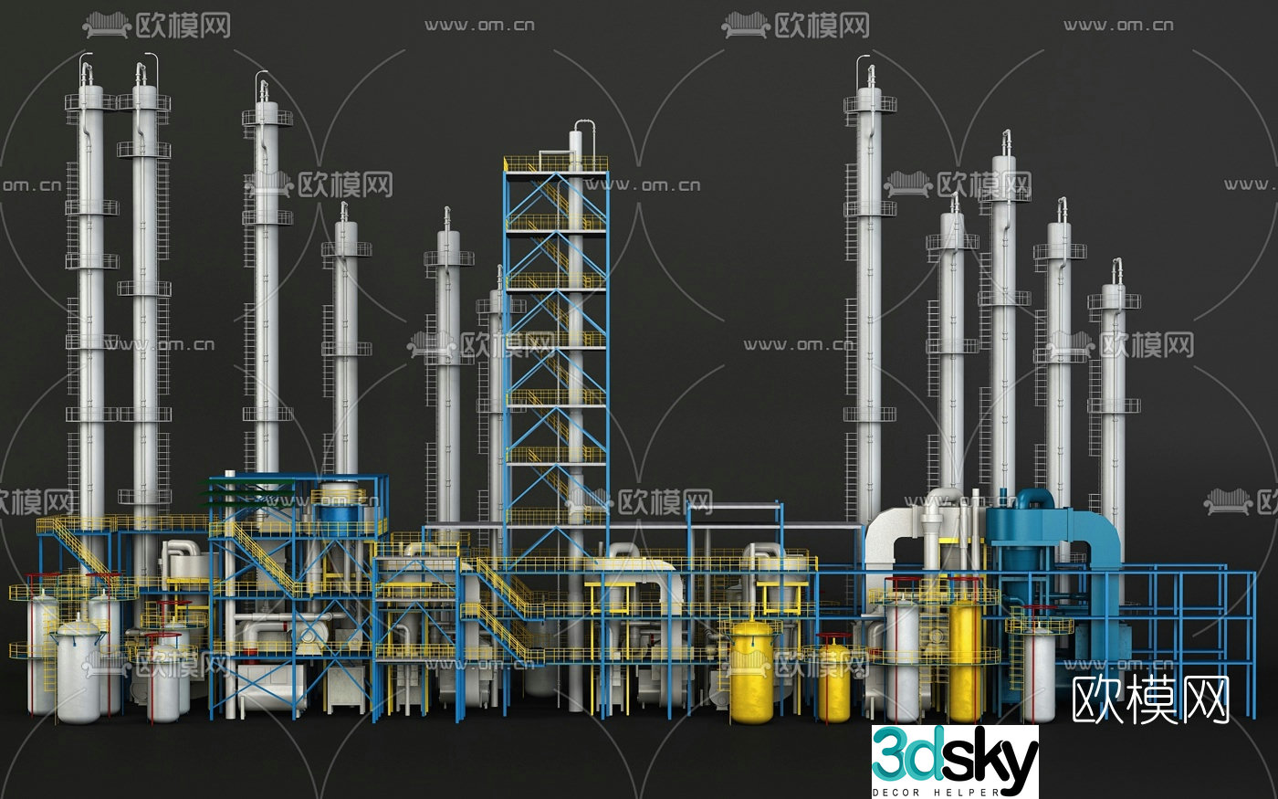 3D model of modern industrial chemical factory equipment appearance