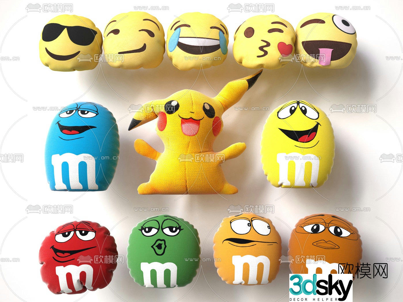 Modern fabric cartoon pillow 3D model