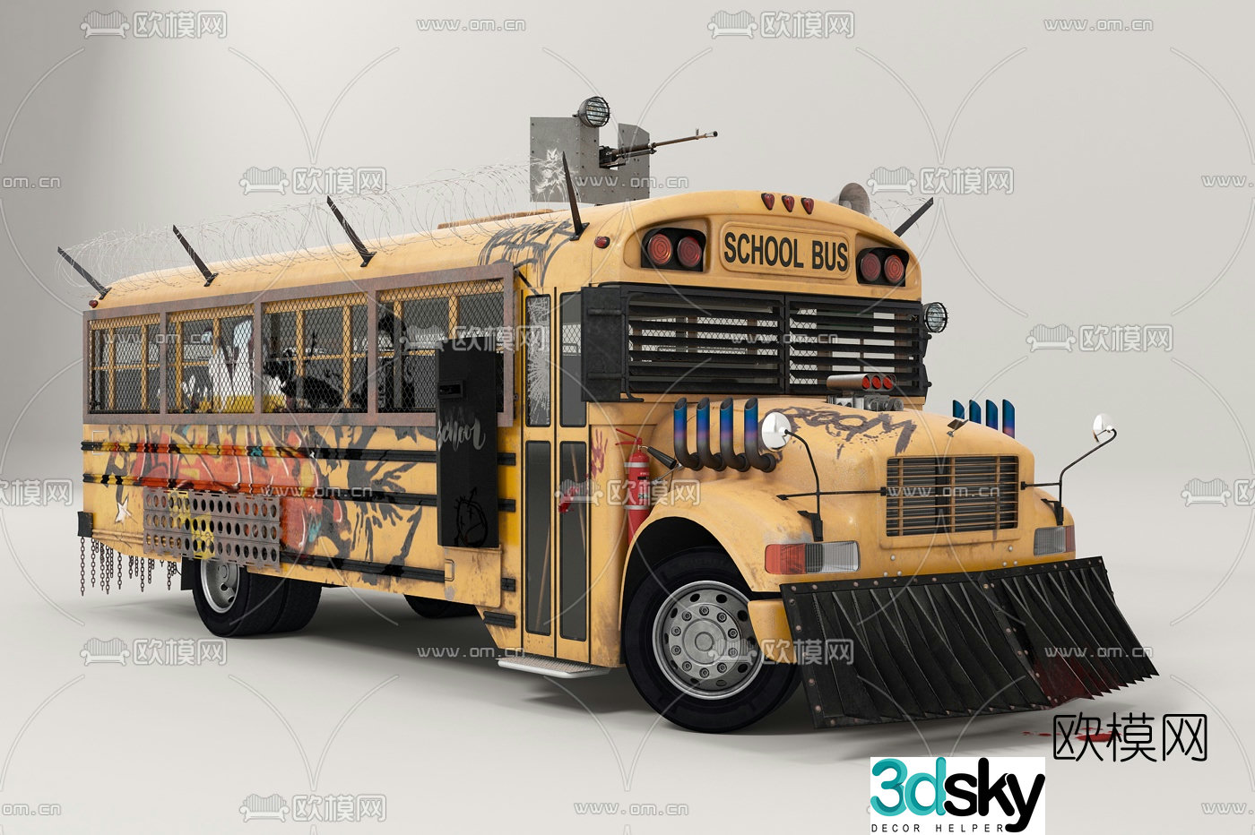 Industrial style school bus armored vehicle 3d model