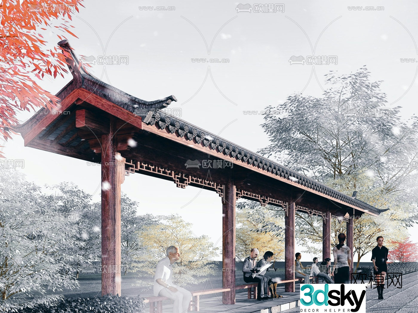 Chinese bus shelter appearance 3D model