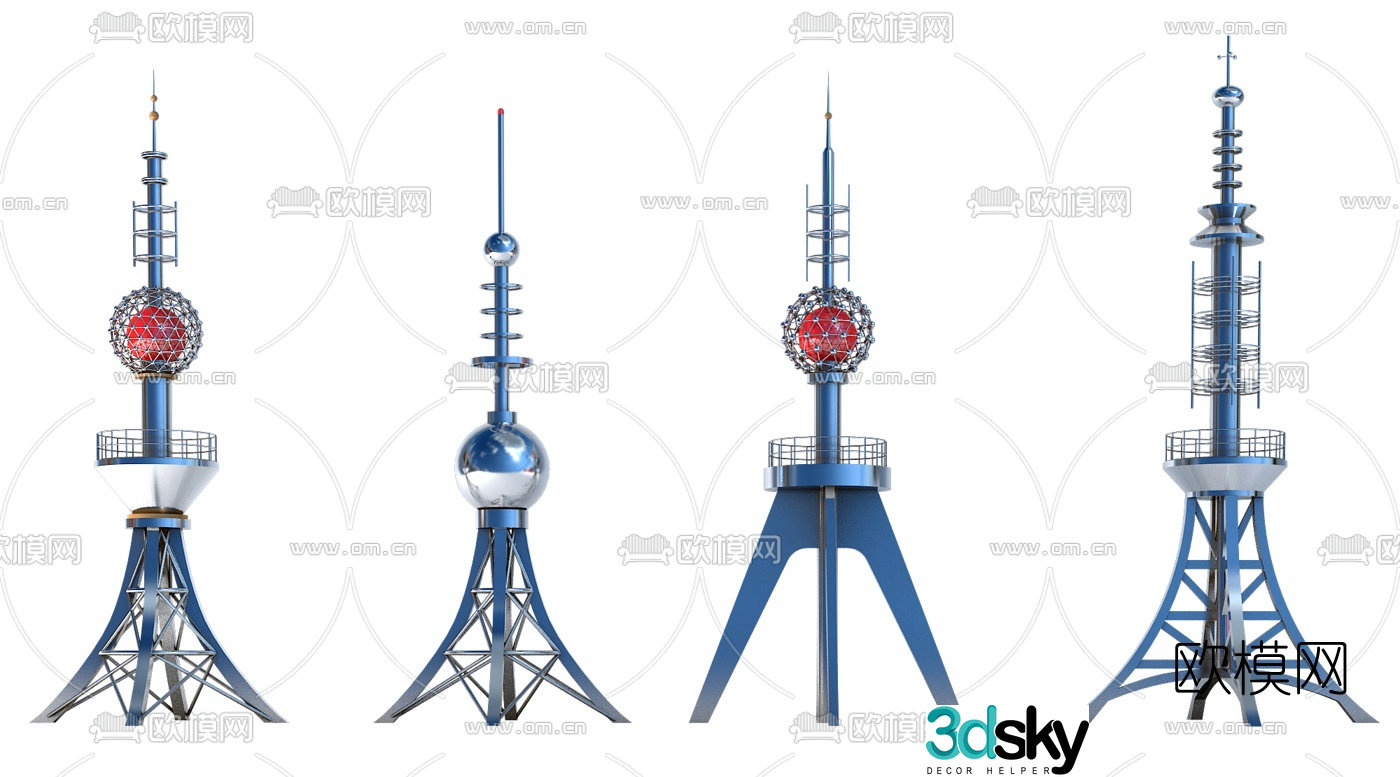 3d model of modern rooftop signal communication tower