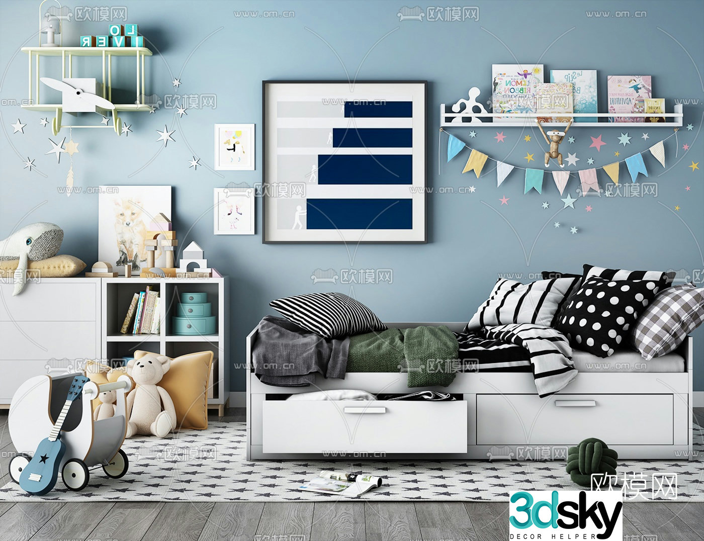 Modern children’s cabinet children’s sofa bed 3d model
