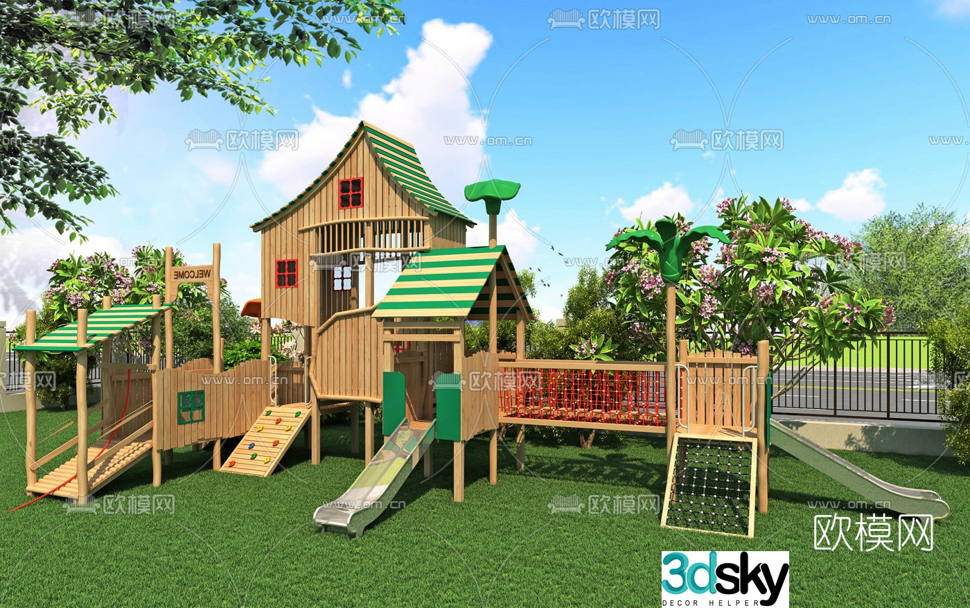 Modern wooden children's slide 3d model