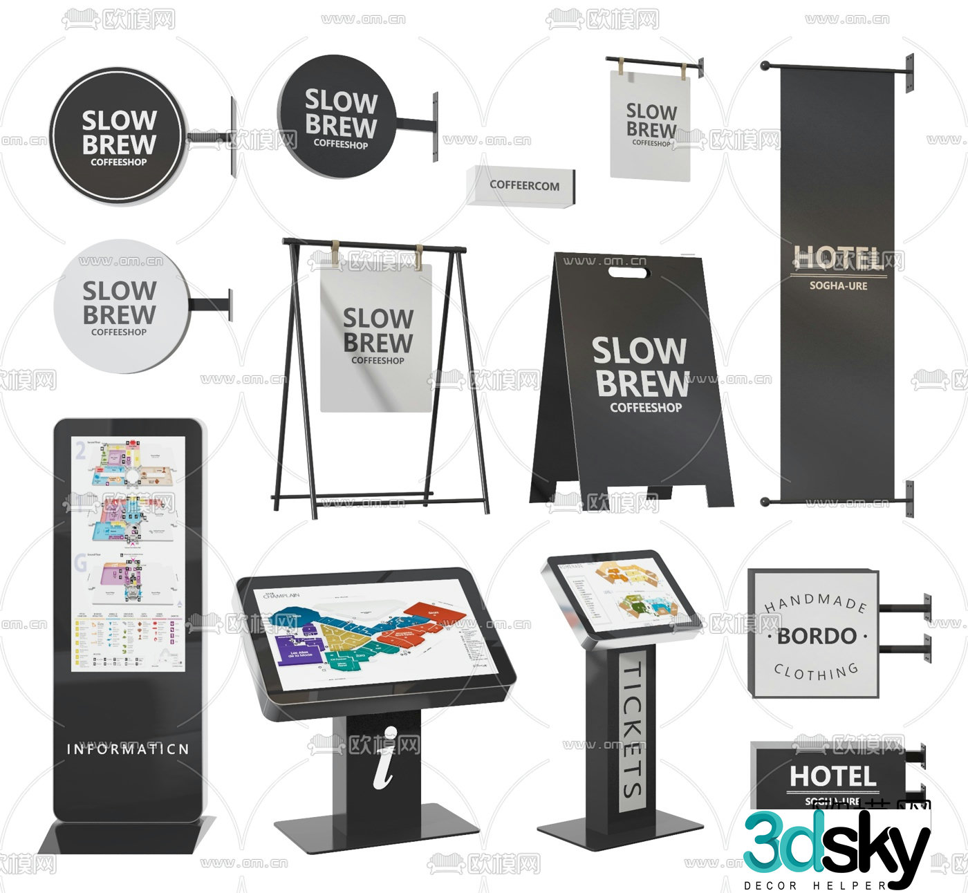 Modern shopping mall signage guide sign shop sign 3d model
