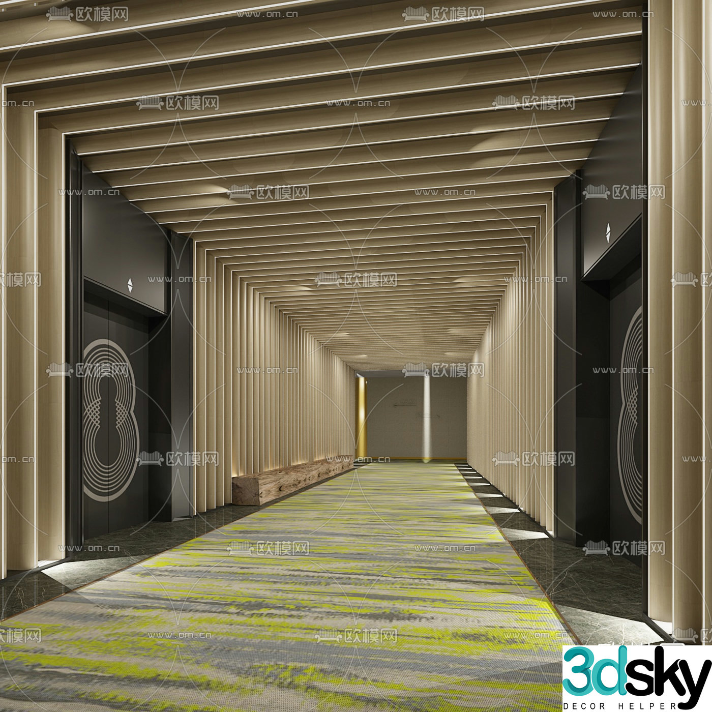 Modern hotel elevator hall 3d model