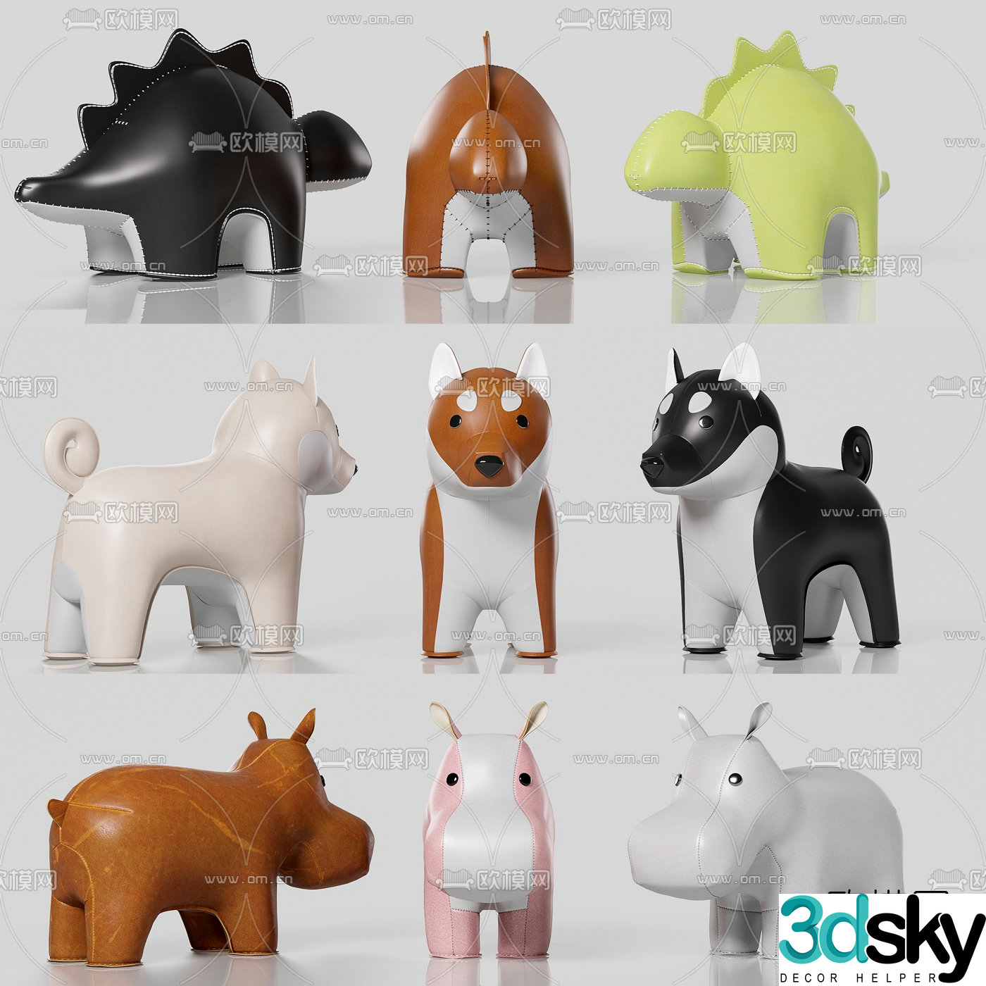 Modern animal handmade leather child seat 3d model