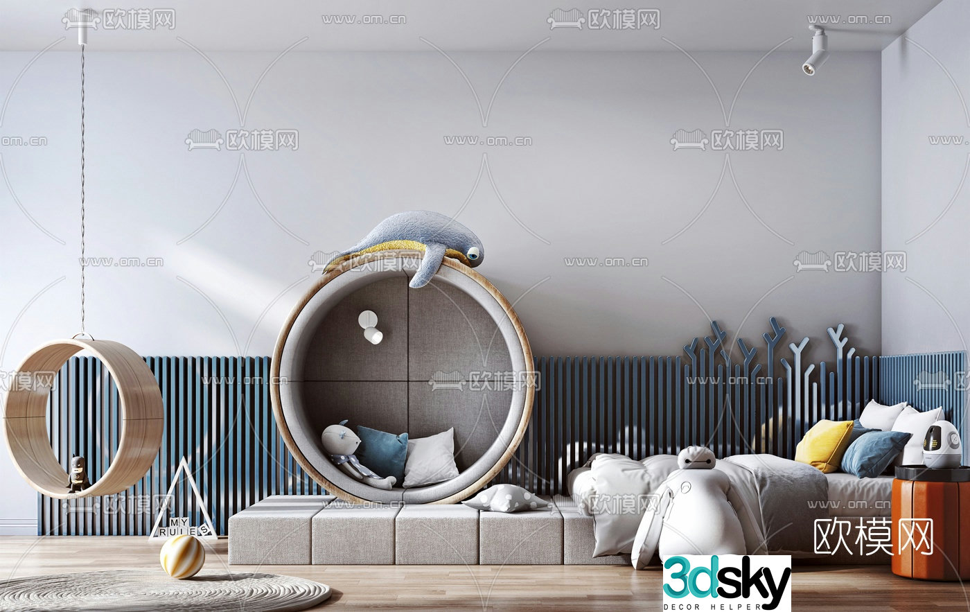 Modern fabric children’s bed hanging chair 3d model