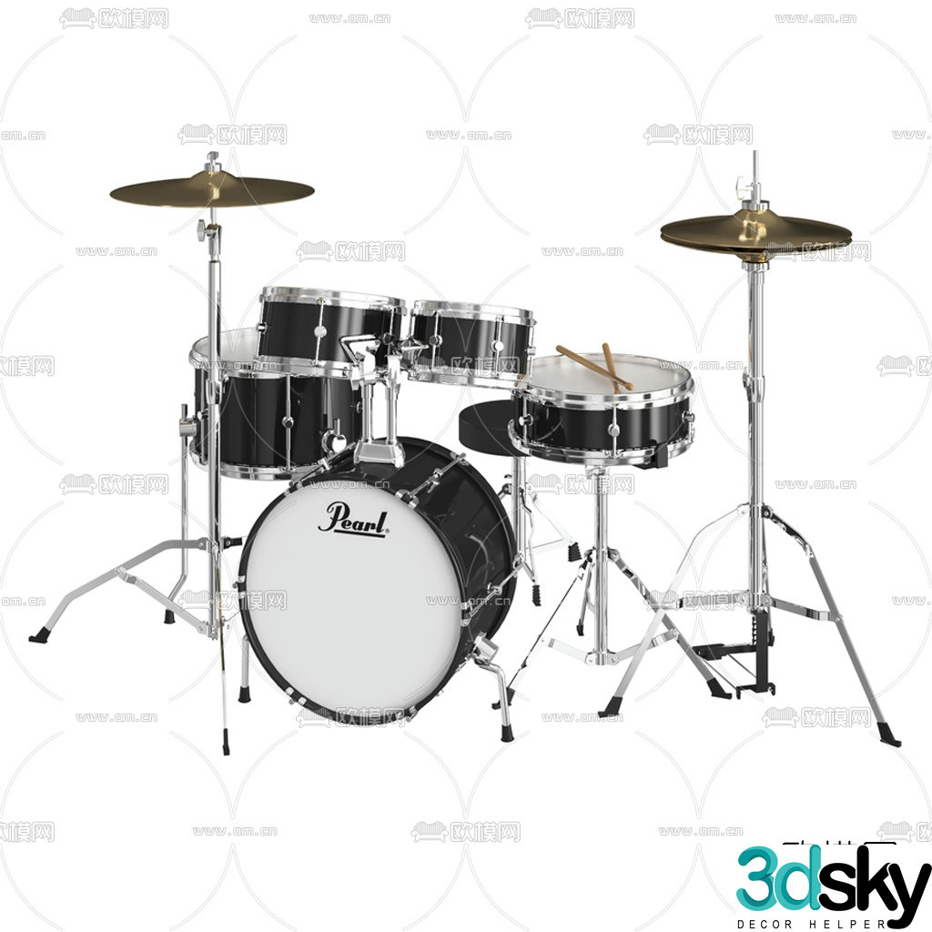 Modern musical instrument drum set 3d model