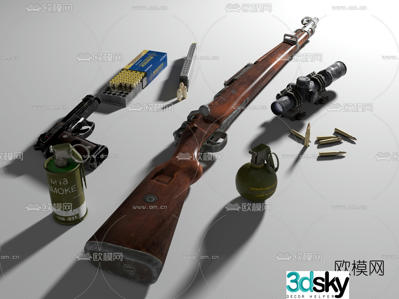 Modern Mauser Kar98K sniper rifle accessories 3d model