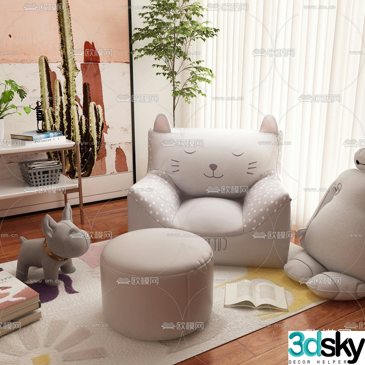 Nordic fabric children’s sofa 3d model