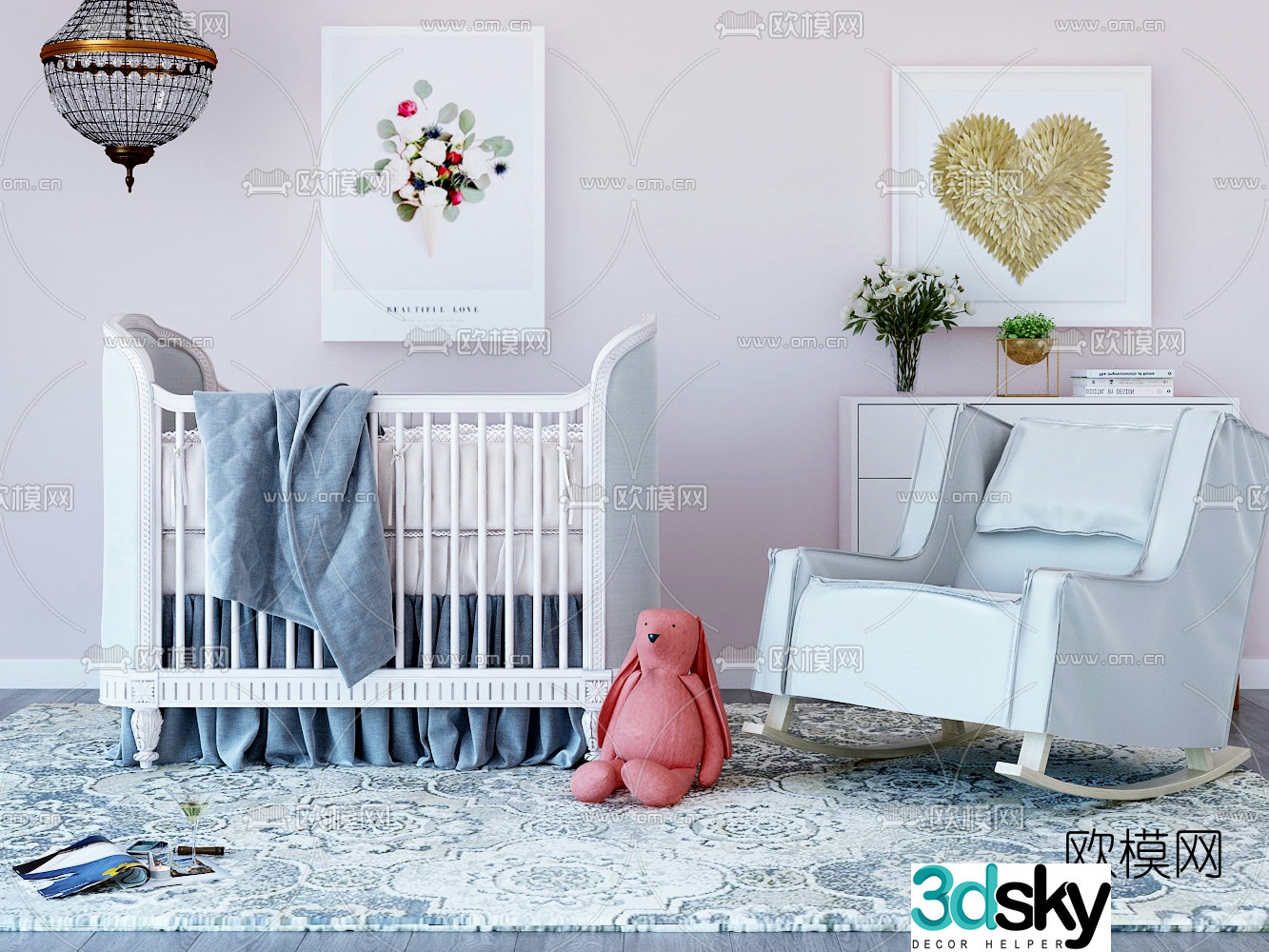 American crib rocking chair 3d model